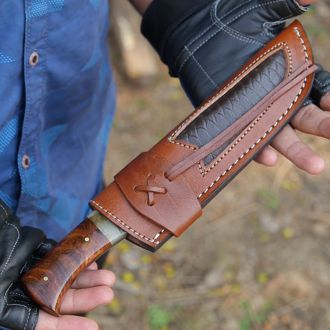 Utility Knife - Stinger Custom Handmade Hunting Knife, With Ram Horn & Rose Wood Handle - Shokunin USA