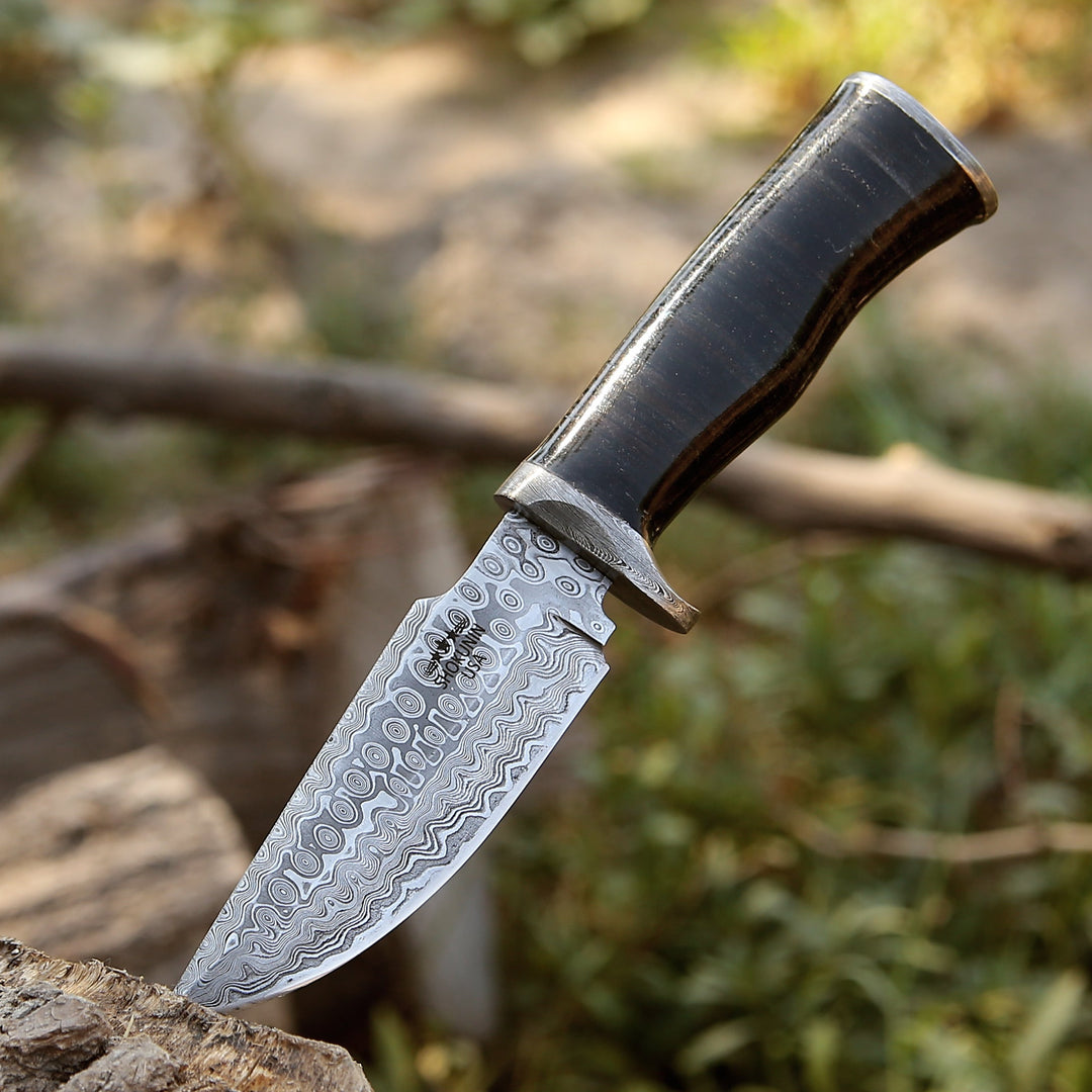 Dynasty Bowie Knife - Dynasty Damascus Hunting Knife with leather Handle - Shokunin USA