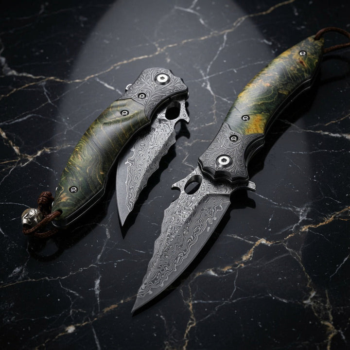 Blackbird Japanese EDC Pocket Knife with Stained Maple Burl Wood Handle
