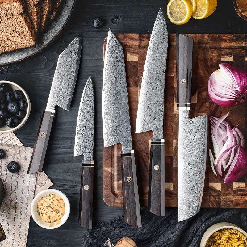 chef knife set - Granduer Japanese VG10 Damascus 5-Pc Chef Knife Set with Exotic Ebony Wood Handle &amp; Sheath - Shokunin USA