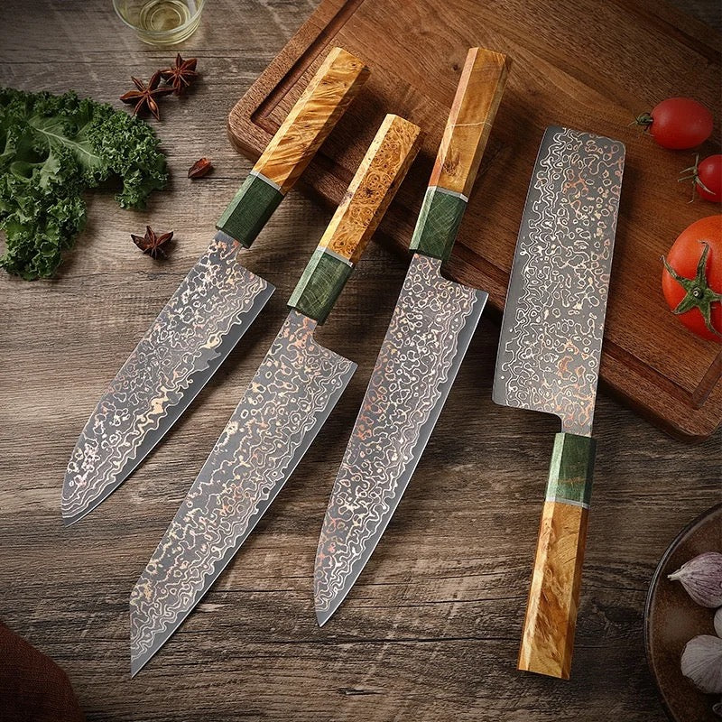 Copper Damascus Knives - Shokunin USA