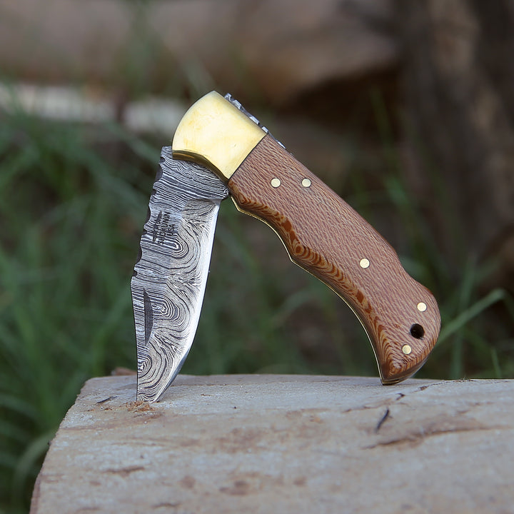 Pocket Knife - Kepler Damascus Pocket Knife with Exotic Leopard Wood Handle - Shokunin USA