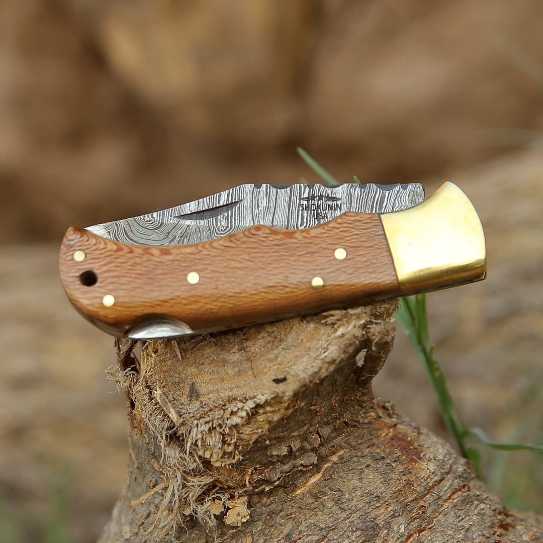 Pocket Knife - Kepler Damascus Pocket Knife with Exotic Leopard Wood Handle - Shokunin USA