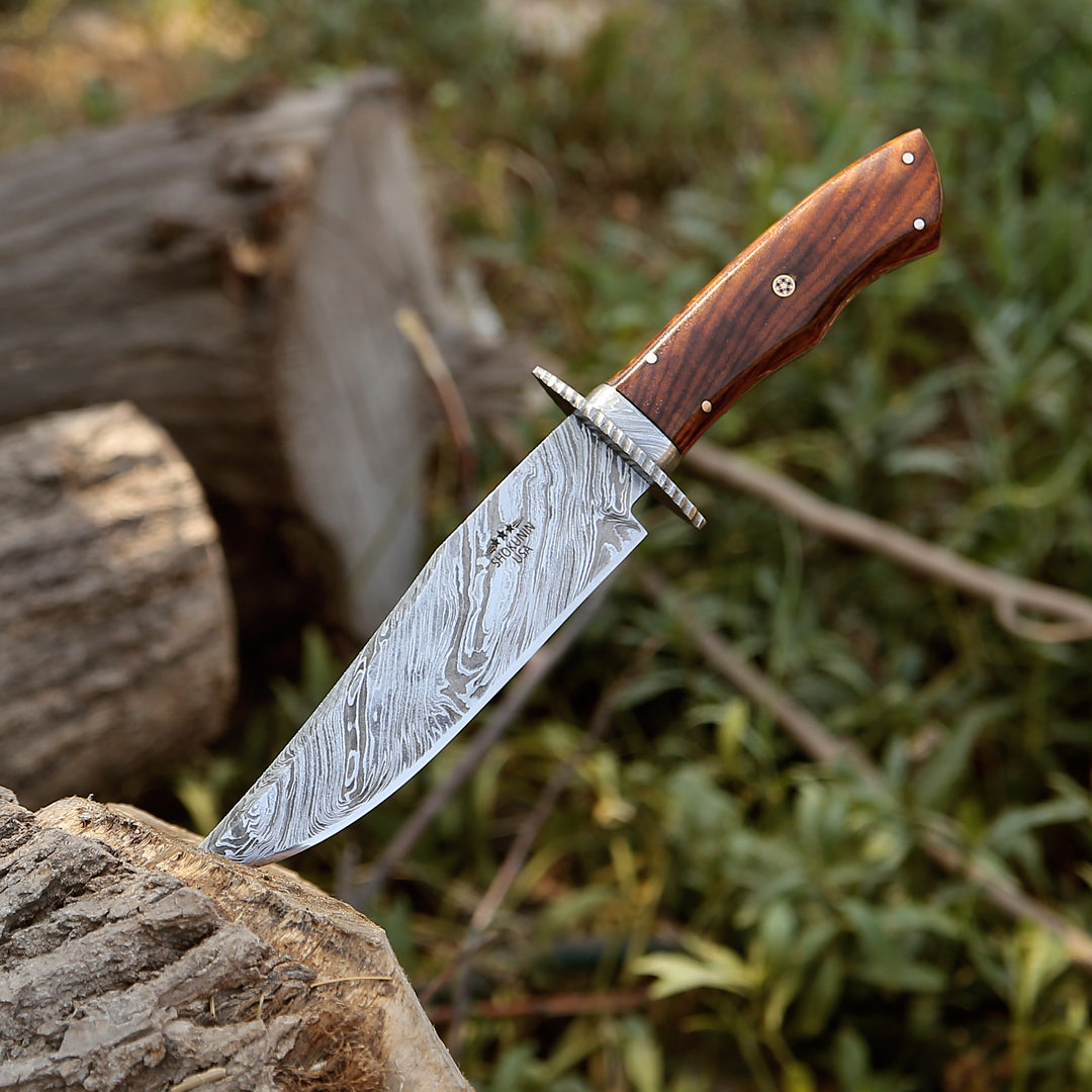 Damascus Knife - Excelsior Hunting Knife with Exotic Rosewood Handle - Shokunin USA