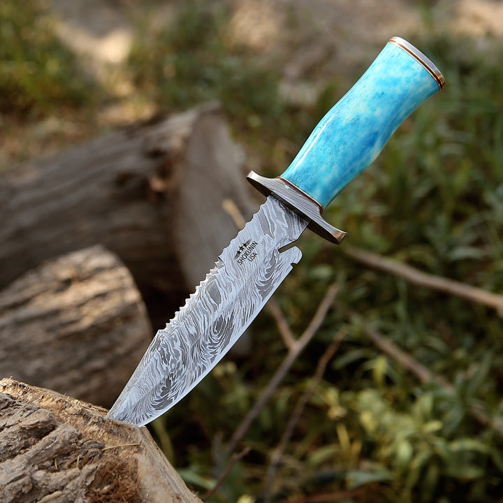 Damascus Knife - Behemoth 7.0" Damascus Steel Handmade Hunting Knife with Bone Handle - Shokunin USA