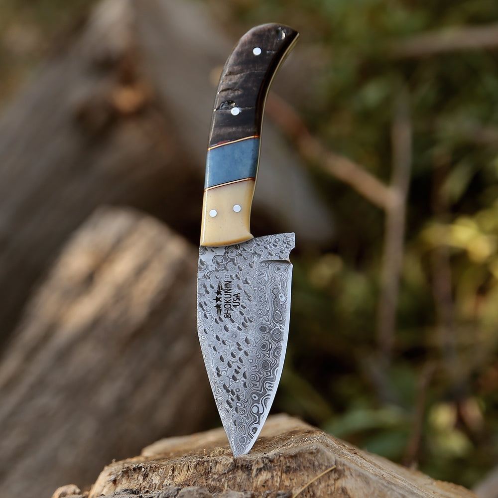 Fixed blade knife. - Stormfury Skinning Knife with Ram Horn & Bone Handle - Shokunin USA