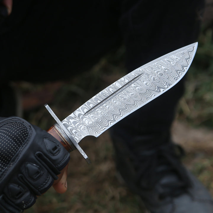 Knife Rambo Bowie - Rambo Bowie Knife with Exotic Rosewood &amp; Stacked Leather Handle - Shokunin USA