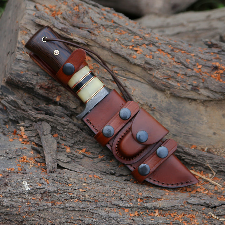 Camp Knife - Nova Damascus Hunting Knife with Bone & Exotic Wenge Wood Handle - Shokunin USA