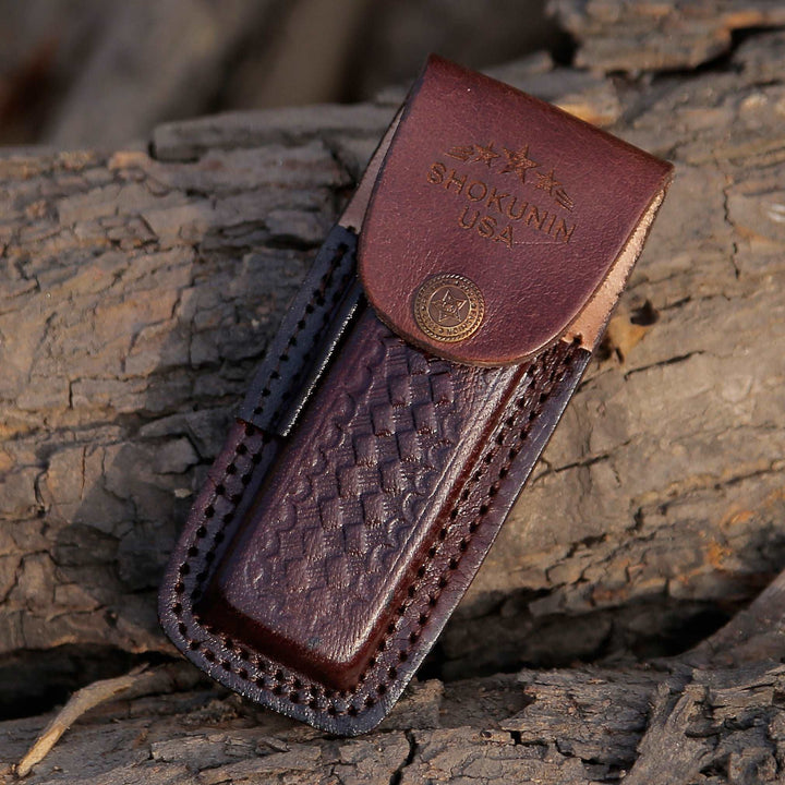 Pocket knife - Handmade Custom Pocket Knife with Diamond Wood Handle &amp; Sheath Personalized - Shokunin USA