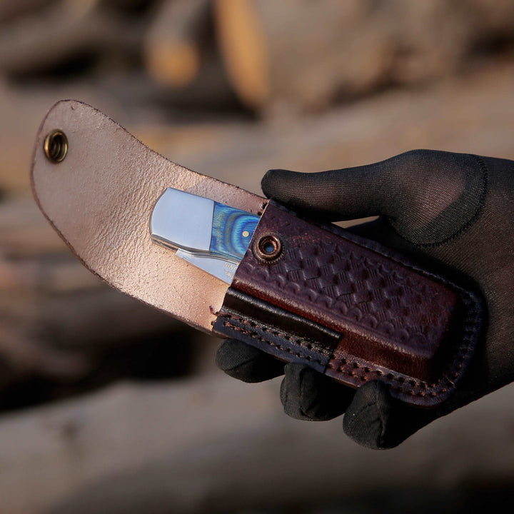 Pocket knife - Handmade Custom Pocket Knife with Diamond Wood Handle & Sheath Personalized - Shokunin USA