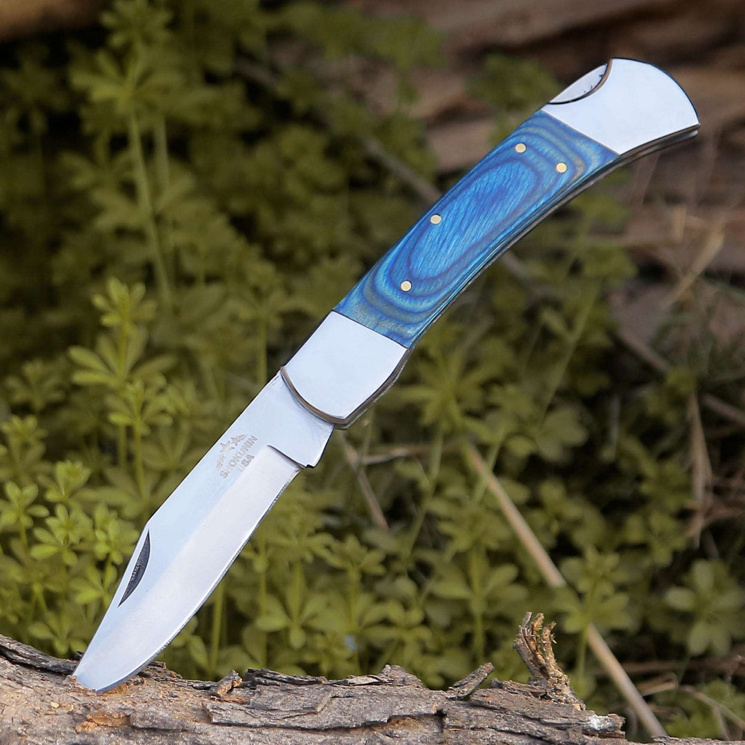 Pocket knife - Handmade Custom Pocket Knife with Diamond Wood Handle &amp; Sheath Personalized - Shokunin USA