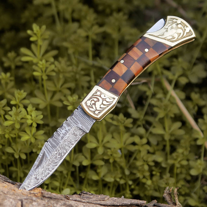 Gentleman's folder with case - Expedition Gentlemans Damascus Pocket Knife with Pakka Wood Handle - Shokunin USA