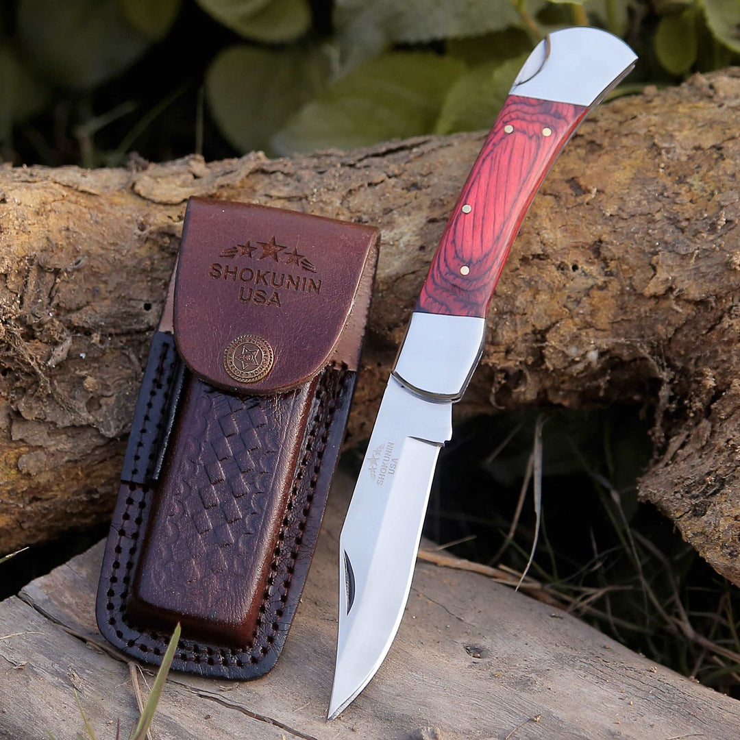 Pocket knife - Handmade Pocket Knife with Pakkawood Handle & Sheath Personalized - Shokunin USA