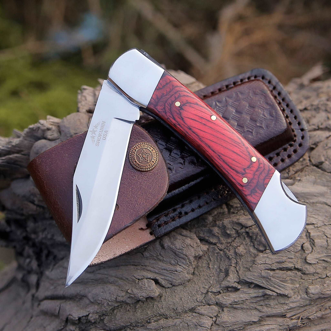 Pocket knife - Handmade Pocket Knife with Pakkawood Handle & Sheath Personalized - Shokunin USA