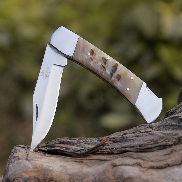 Pocket knife - Handmade Custom Pocket Knife with Ram Horn Handle & Sheath Personalized - Shokunin USA