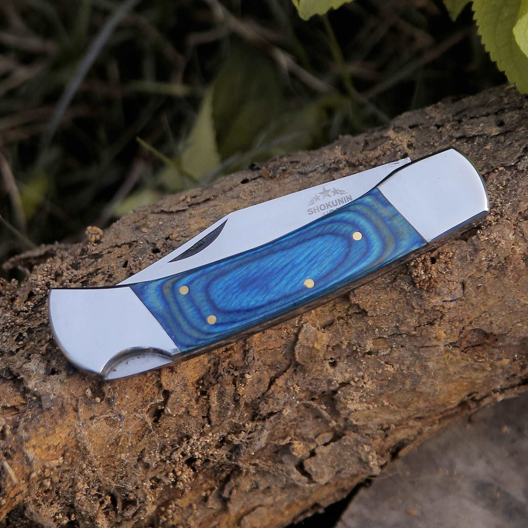 Pocket knife - Handmade Custom Pocket Knife with Diamond Wood Handle & Sheath Personalized - Shokunin USA