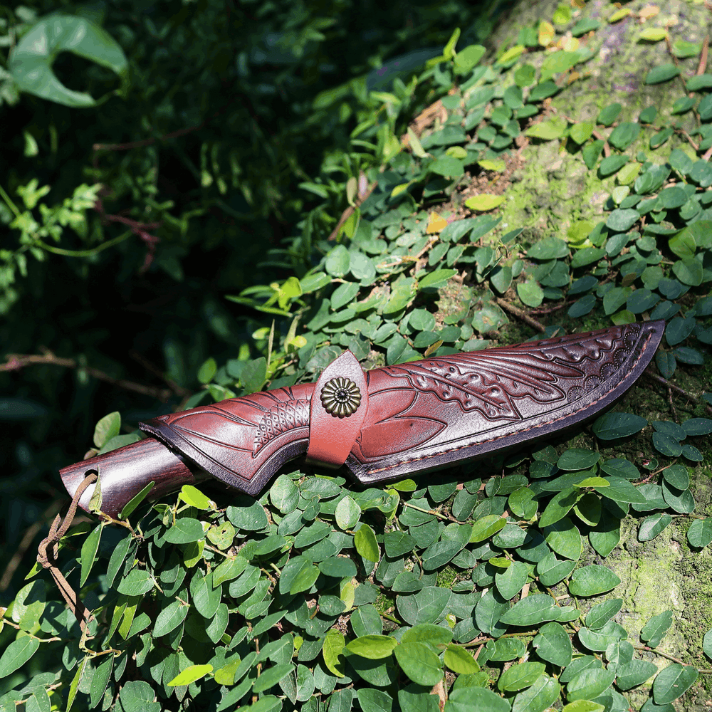 Damascus knife - Terminator Japanese Hunting Knife with VG-10 Damacus Blade and Ebony Wood Handle - Shokunin USA