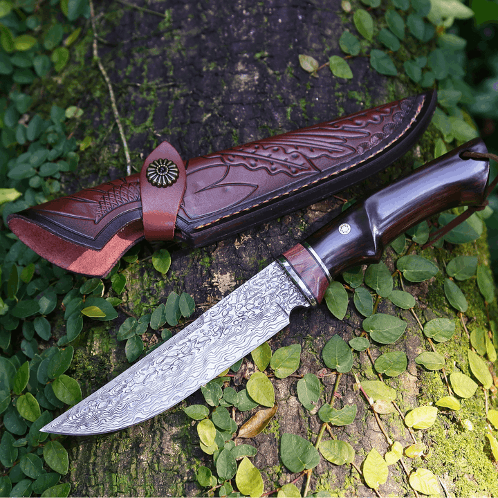 Terminator Hunting Knife - Terminator Japanese Hunting Knife with VG-10 Damascus Blade and Ebony Wood Handle - Shokunin USA