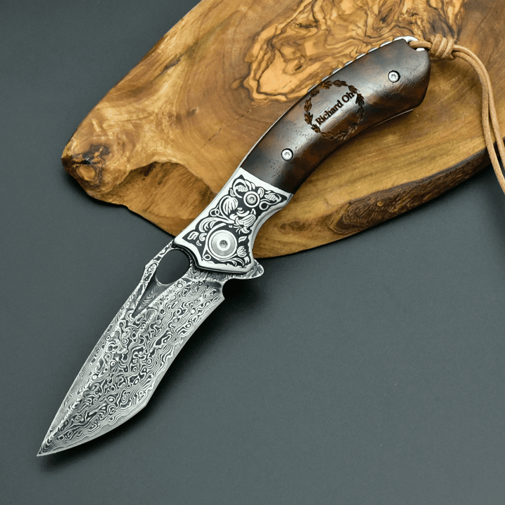 Pocket Knives Damascus - Magnum VG10 Damascus Pocket Knife with Exotic Red Sandal Wood Handle - Shokunin USA