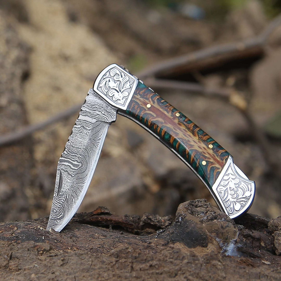 Striker Custom Folding Knife with Pine Cone Handle