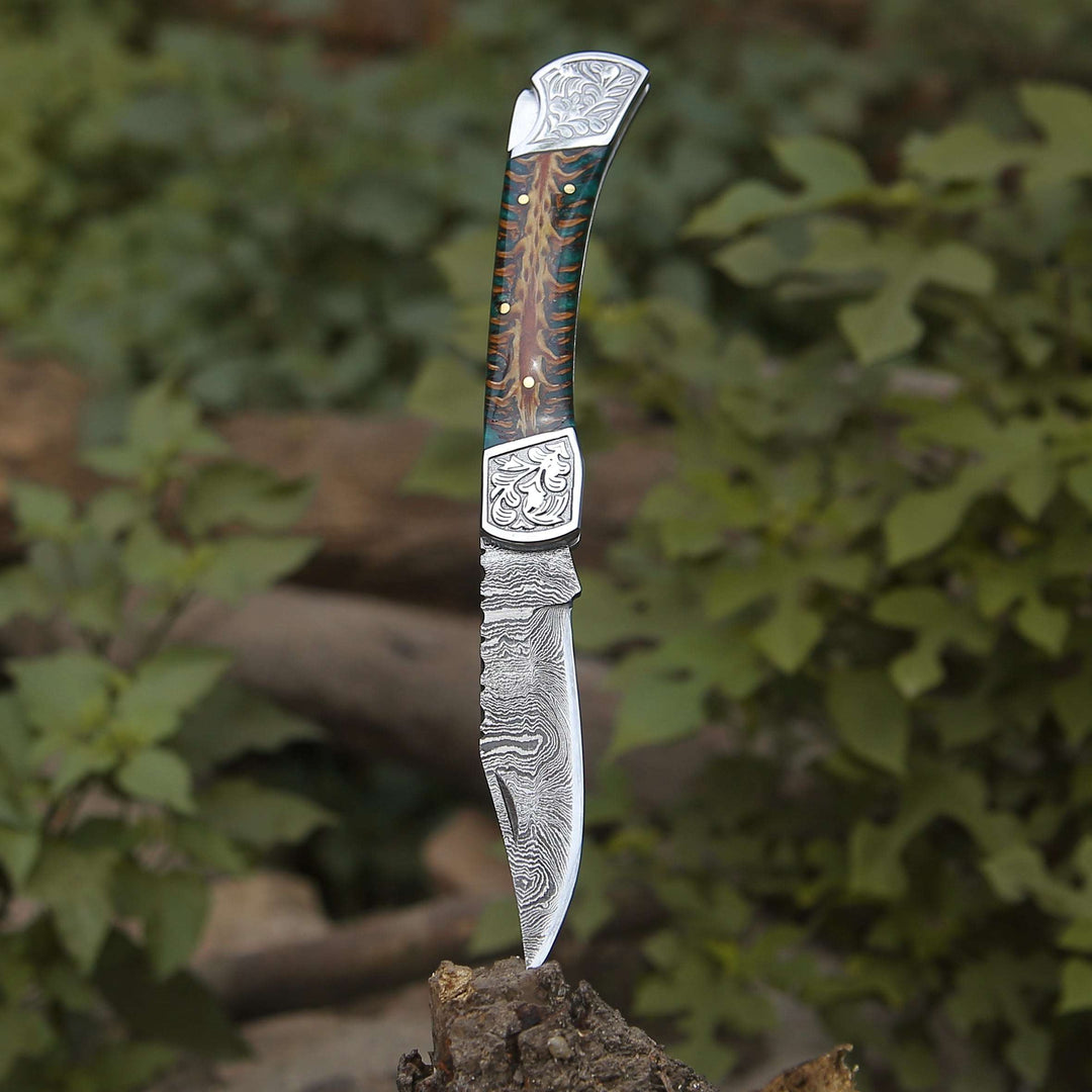 classic folding knives - Striker Custom Pocket Knife with Pine Cone Handle - Shokunin USA
