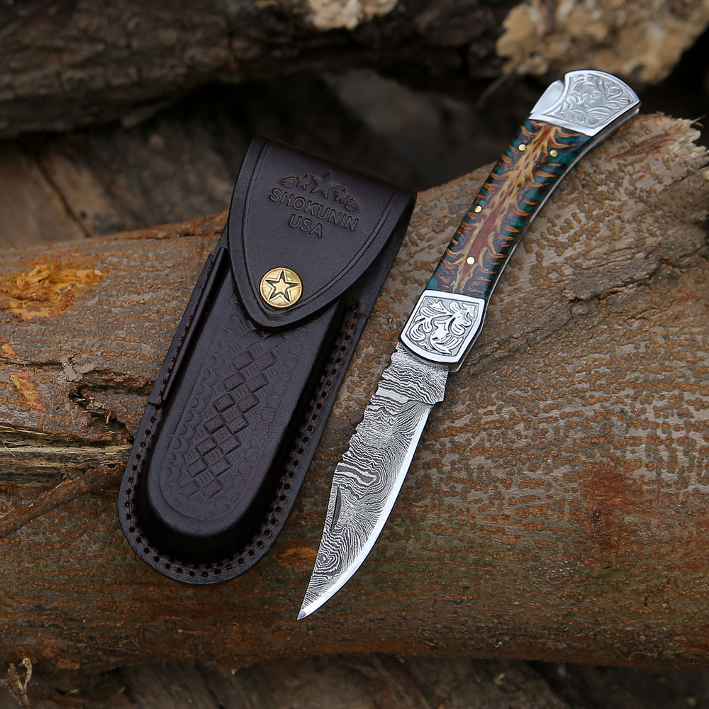 Folding Pocket Knife - Striker Pocket Knife with Pine Cone Handle - Shokunin USA