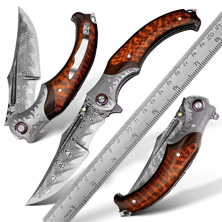 Pocket Knife - Dragon Japanese VG10 Damascus Pocket Knife with Exotic Snake Wood Handle - Shokunin USA