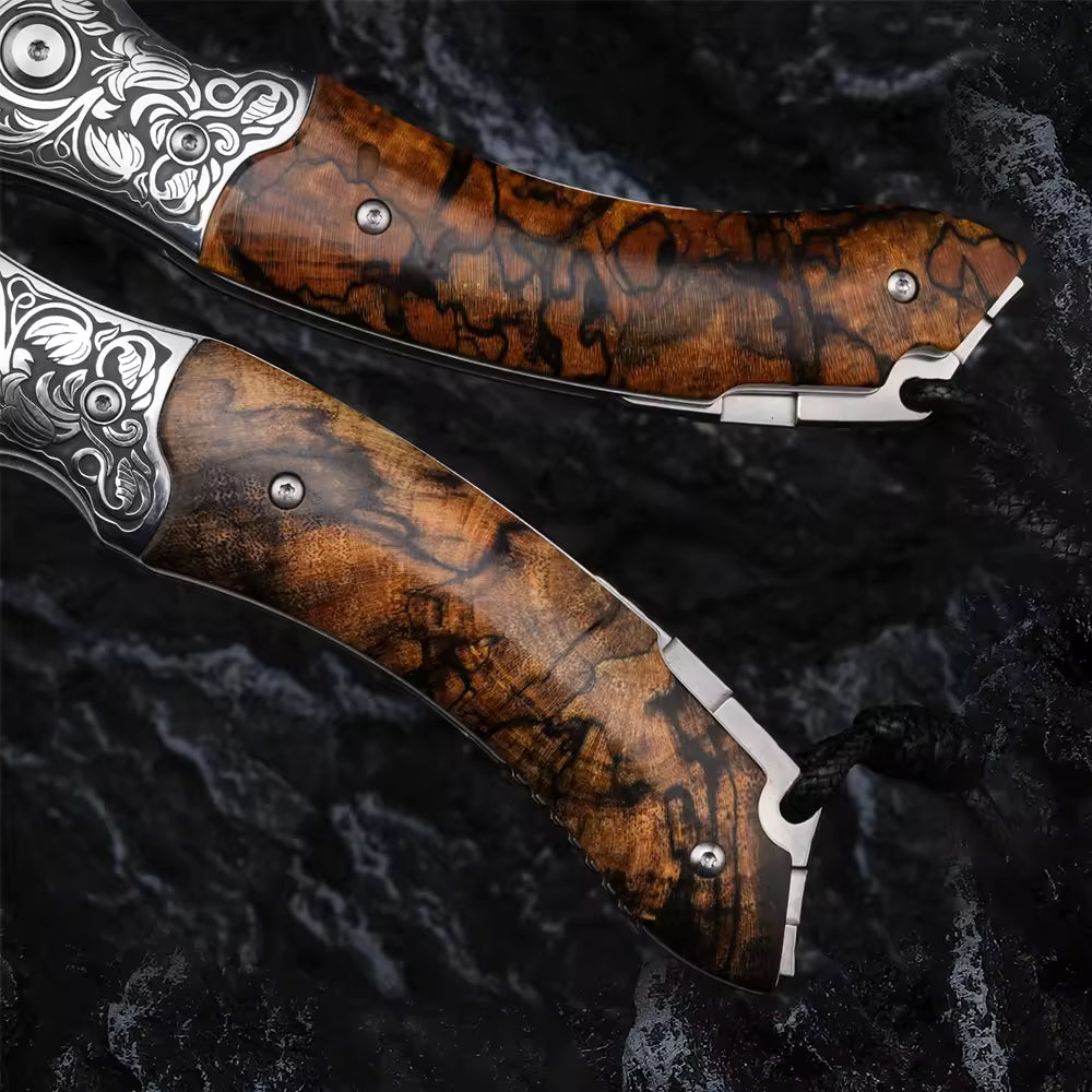 Pocket Knives - Atlas Gentleman's Pocket Knife with Exotic Walnut Burl Handle and Sheath - Shokunin USA