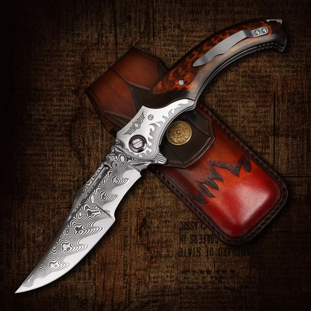 Pocket Knife - Dragon Japanese VG10 Damascus Pocket Knife with Exotic Snake Wood Handle - Shokunin USA