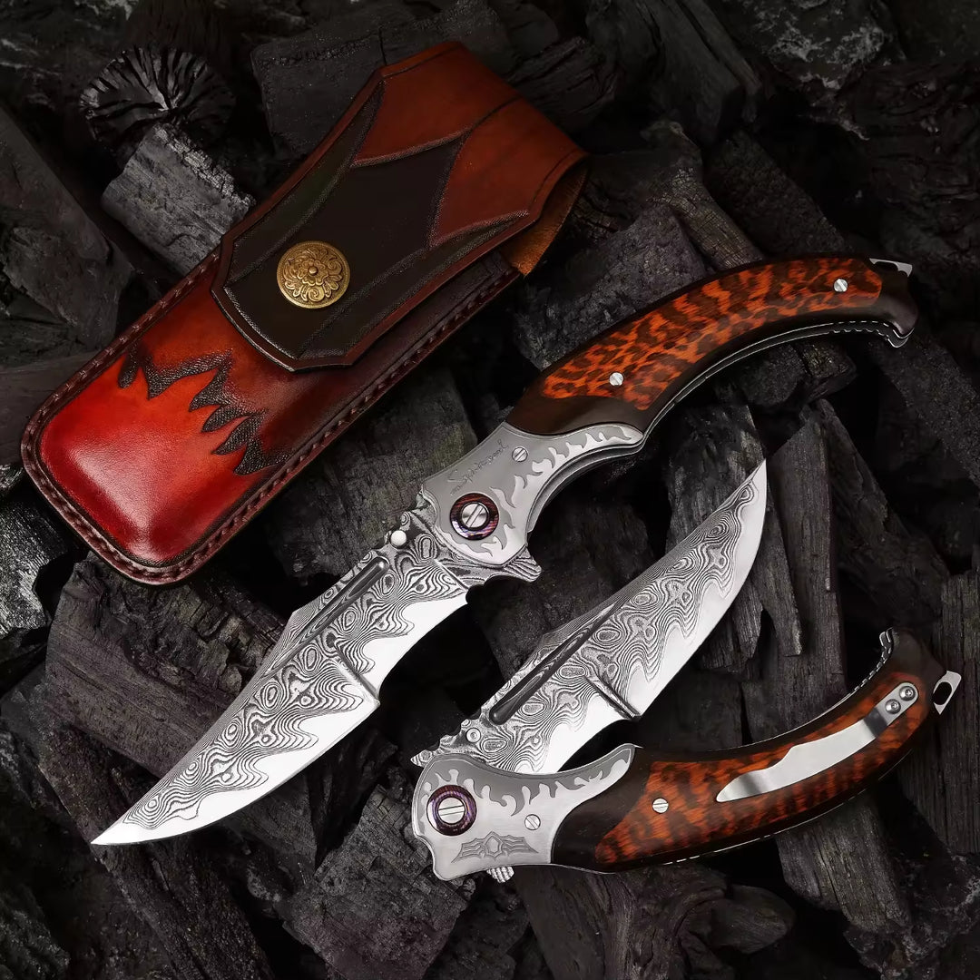 Pocket Knife - Dragon Japanese VG10 Damascus Pocket Knife with Exotic Snake Wood Handle - Shokunin USA