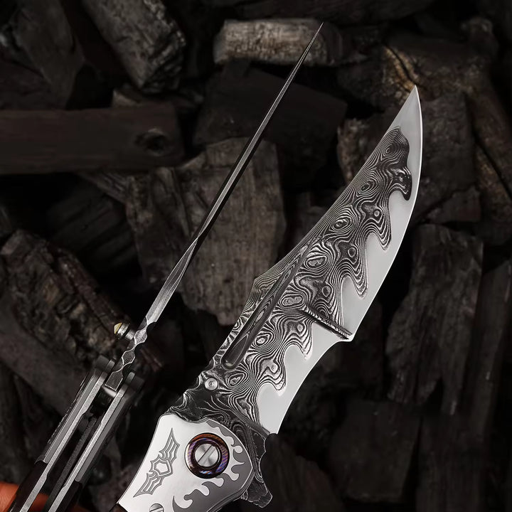 Pocket Knife - Dragon Japanese VG10 Damascus Pocket Knife with Exotic Snake Wood Handle - Shokunin USA