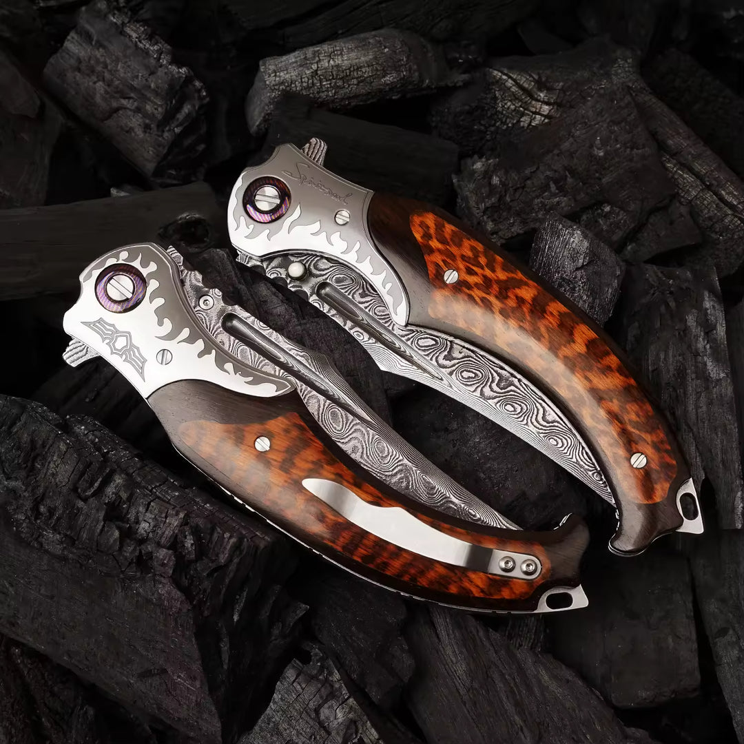 Pocket Knife - Dragon Japanese VG10 Damascus Pocket Knife with Exotic Snake Wood Handle - Shokunin USA