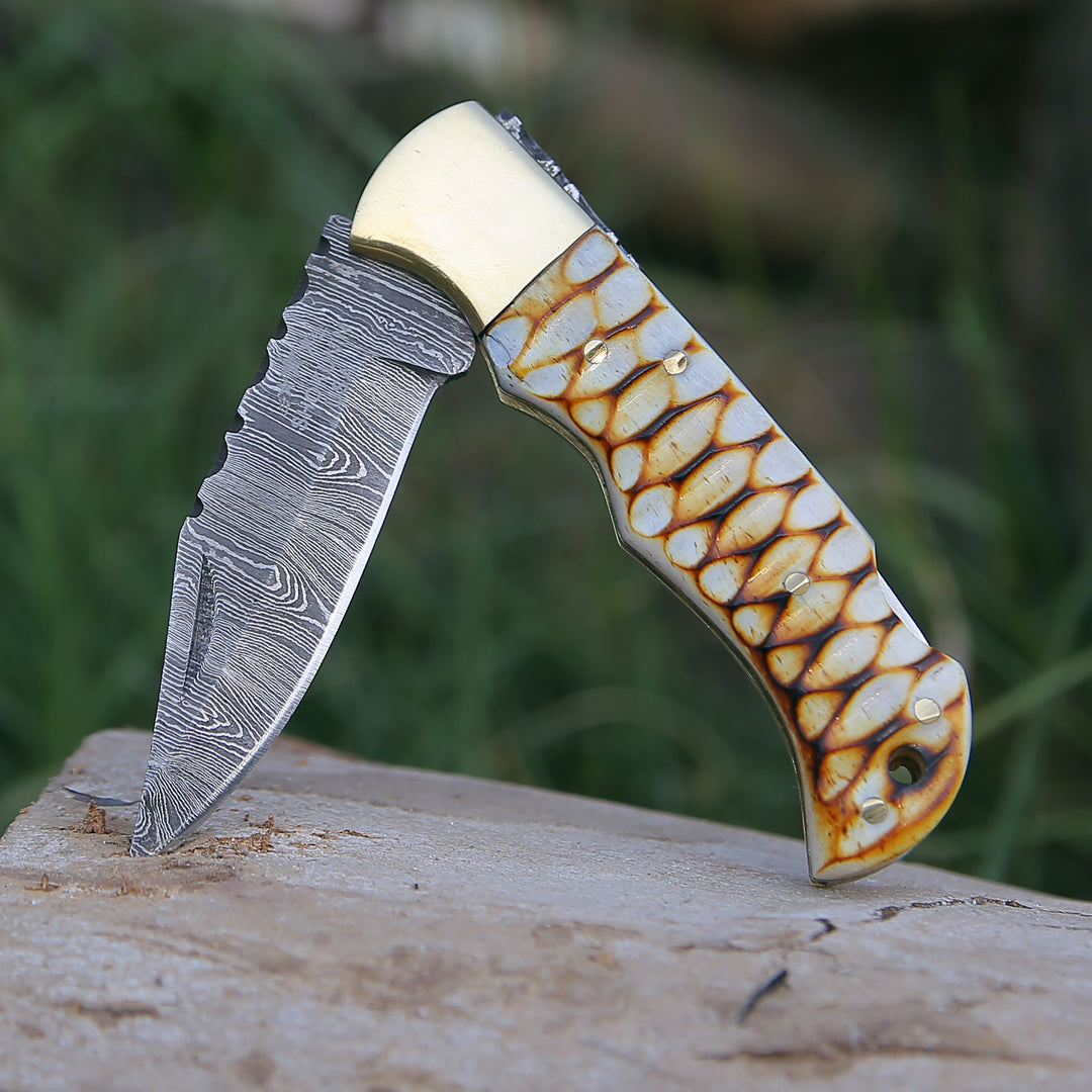 Pocket Knife - Firestrike Pocket Knife with Forged Charred Bone Handle - Shokunin USA