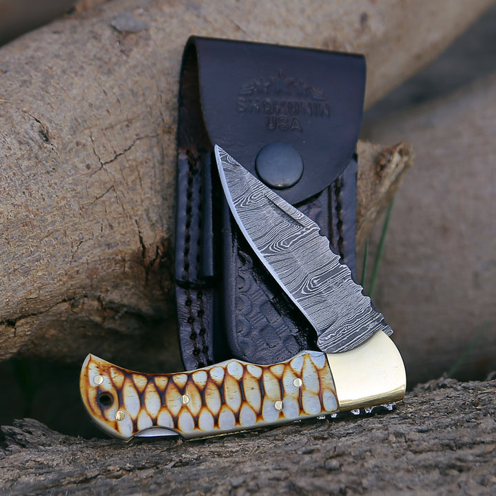 Pocket Knife - Firestrike Pocket Knife with Forged Charred Bone Handle - Shokunin USA