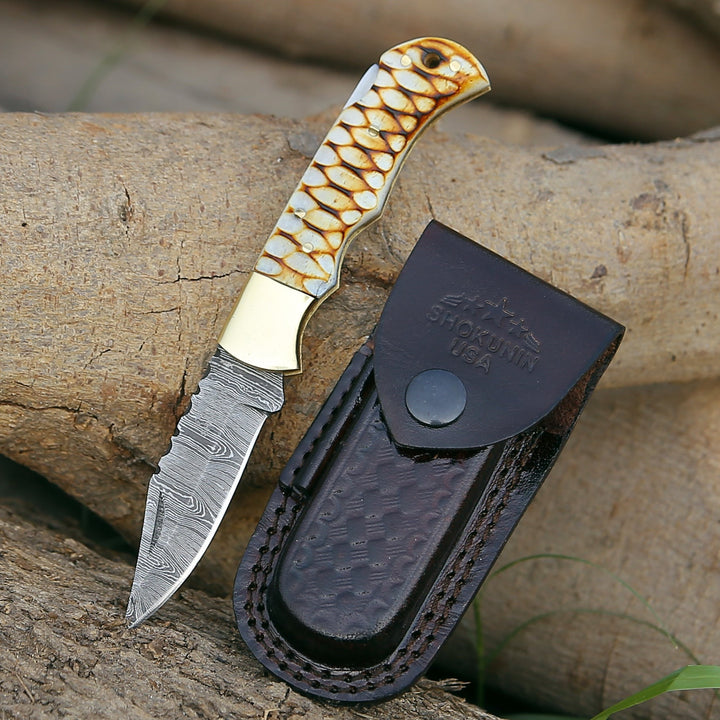 Pocket Knife - Firestrike Pocket Knife with Forged Charred Bone Handle - Shokunin USA