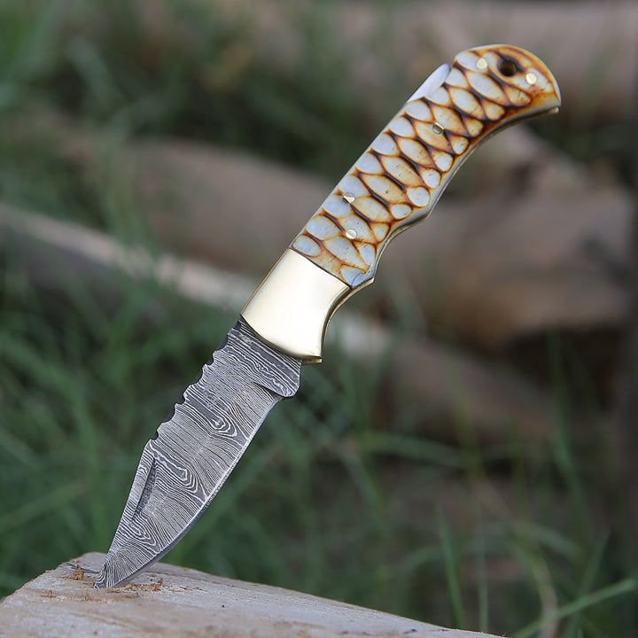 Pocket Knife - Firestrike Pocket Knife with Forged Charred Bone Handle - Shokunin USA