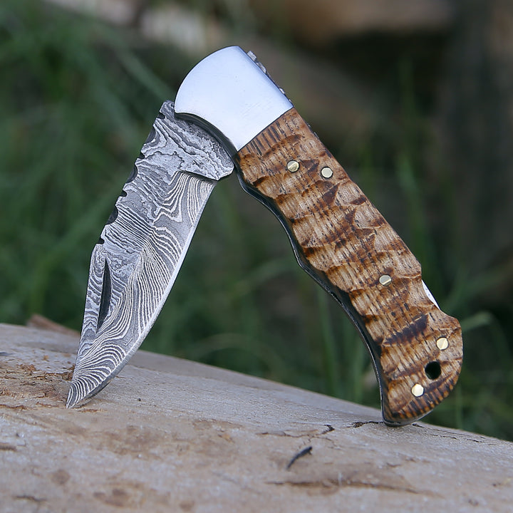 Pocket Knife - Thunderbolt Pocket Knife with Forged Charred Ash Wood Handle - Shokunin USA