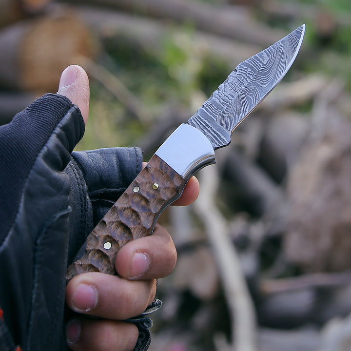 Pocket Knife - Thunderbolt Pocket Knife with Forged Charred Ash Wood Handle - Shokunin USA