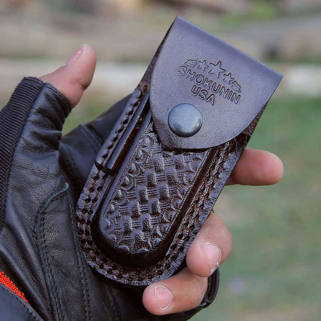 gentleman pocket knives for women - Blaze Handmade Damascus folding knife with Sheath - Shokunin USA