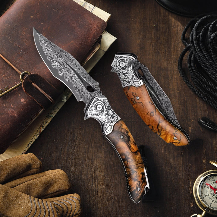 Pocket Knives - Atlas Gentleman's Pocket Knife with Exotic Walnut Burl Handle and Sheath - Shokunin USA