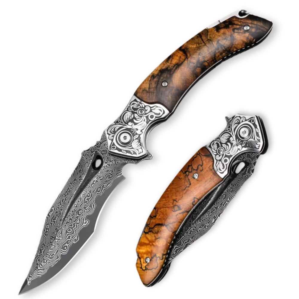 Pocket Knives - Atlas Gentleman's Pocket Knife with Exotic Walnut Burl Handle and Sheath - Shokunin USA