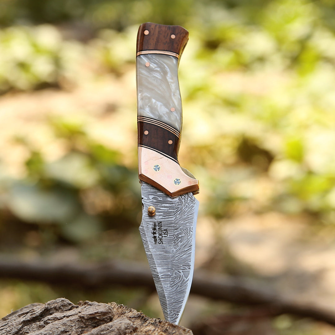 Folding Pocket Knife - Mystic Gentleman's Pocket Knife with Mother of Pearl Handle - Shokunin USA