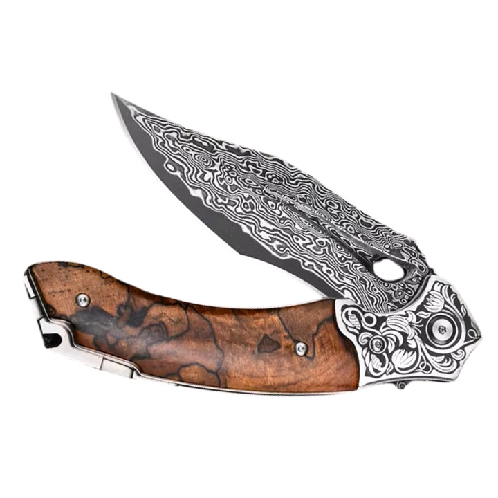 Pocket Knives - Atlas Gentleman's Pocket Knife with Exotic Walnut Burl Handle and Sheath - Shokunin USA