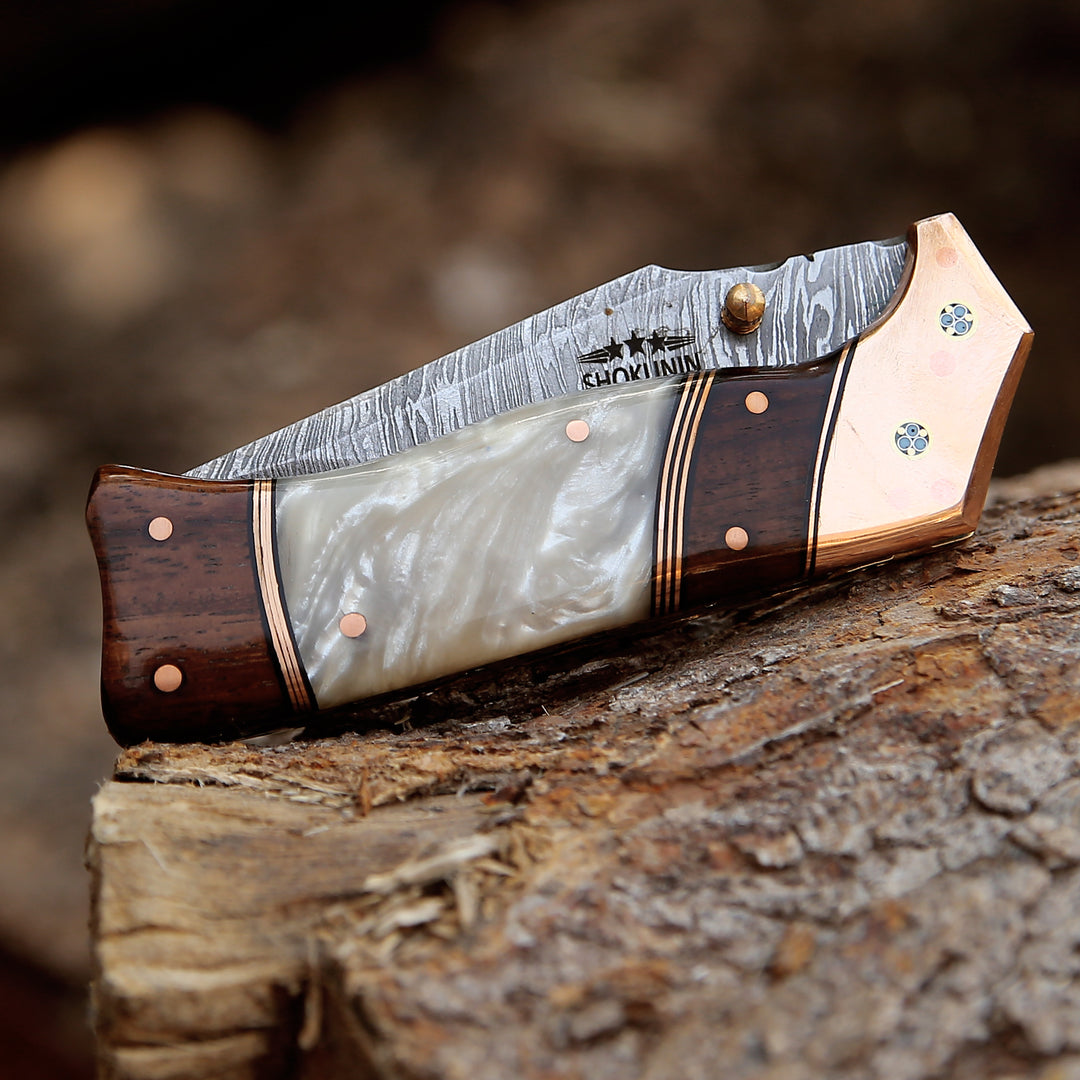 Folding Pocket Knife - Mystic Gentleman's Pocket Knife with Mother of Pearl Handle - Shokunin USA