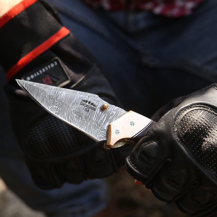 Folding Pocket Knife - Mystic Gentleman's Pocket Knife with Mother of Pearl Handle - Shokunin USA