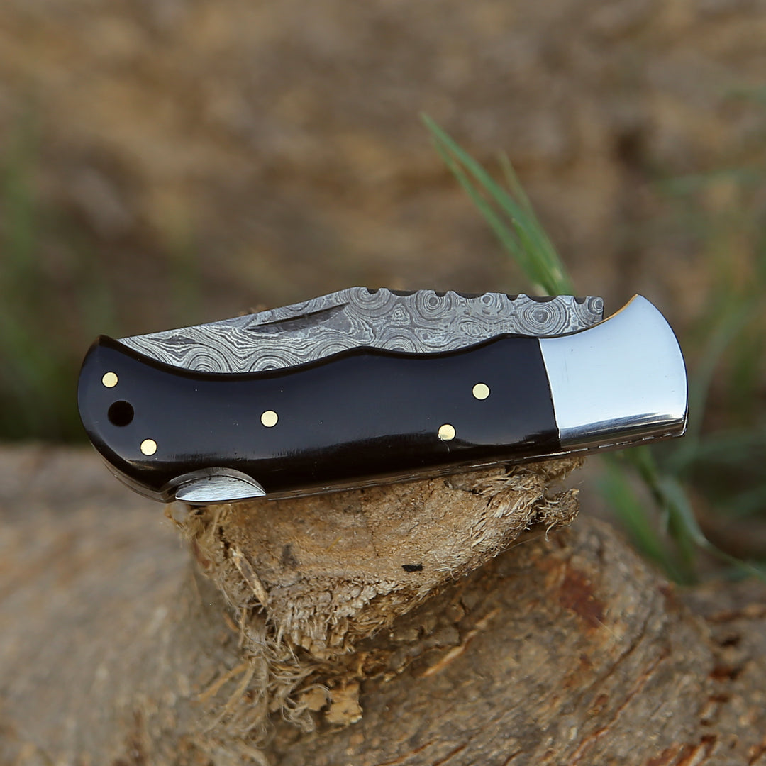 Damascus Knife - Specter Handmade Real Damascus Pocket Knife with Sheath & Resin Handle - Shokunin USA