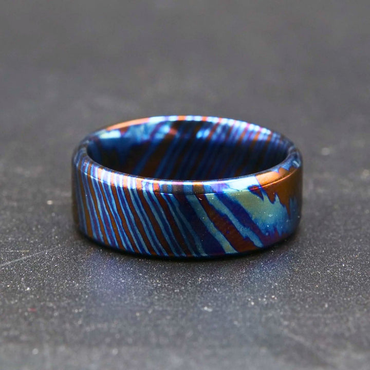 Timascus ring - Titan Handcrafted Timascus / Titanium Damascus Ring – Unique Metal Pattern &amp; Bold Design - Shokunin USA
