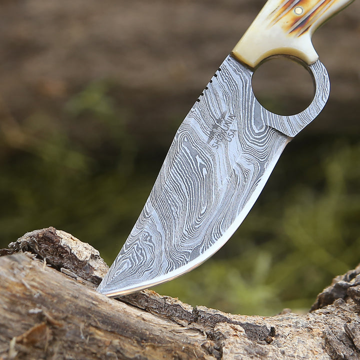 Damascus Knife - Spark Damascus EDC Knife with Charred Bone Handle - Shokunin USA