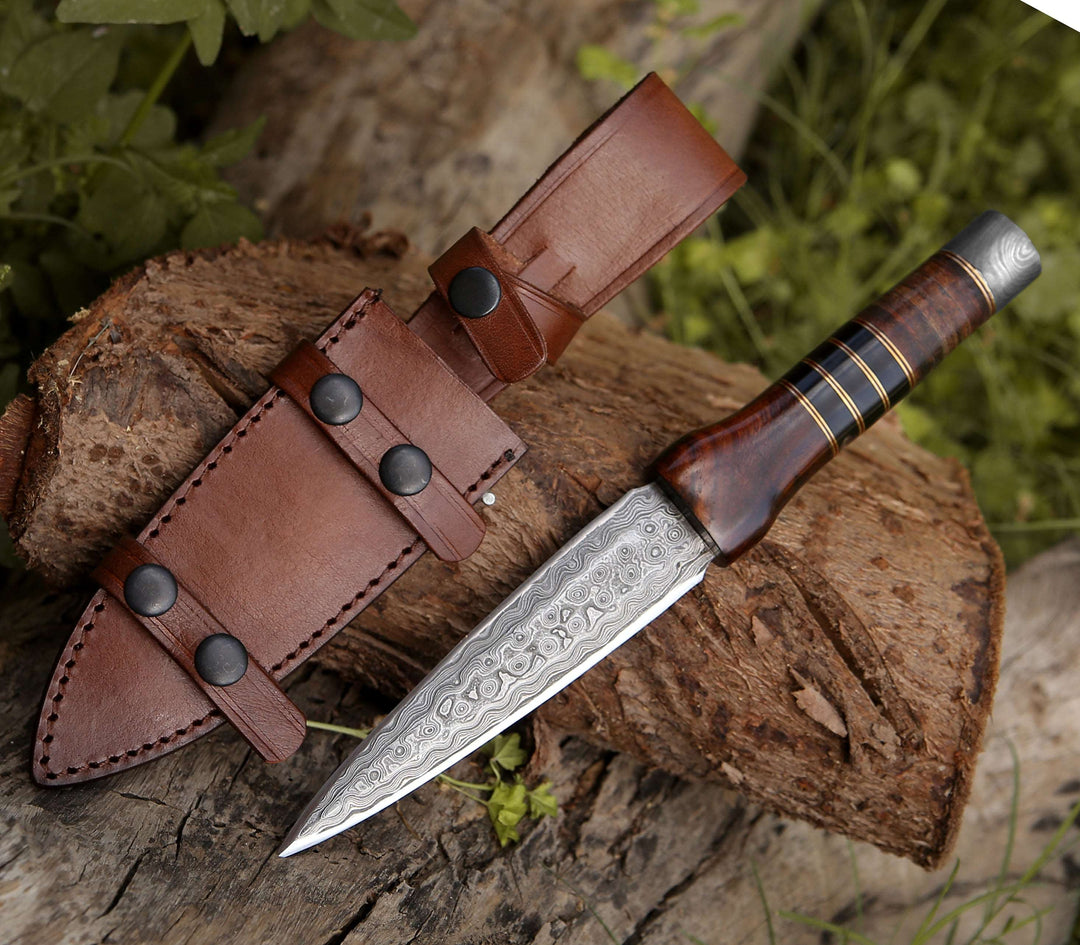 Damascus Leather Sheaths - Cloud Damascus Dagger with Sheath - Shokunin USA