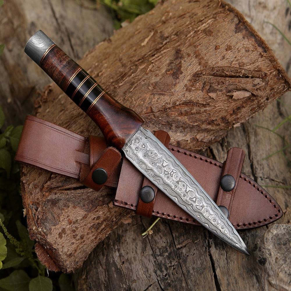 Damascus Leather Sheath - Cloud Damascus Dagger with Sheath - Shokunin USA